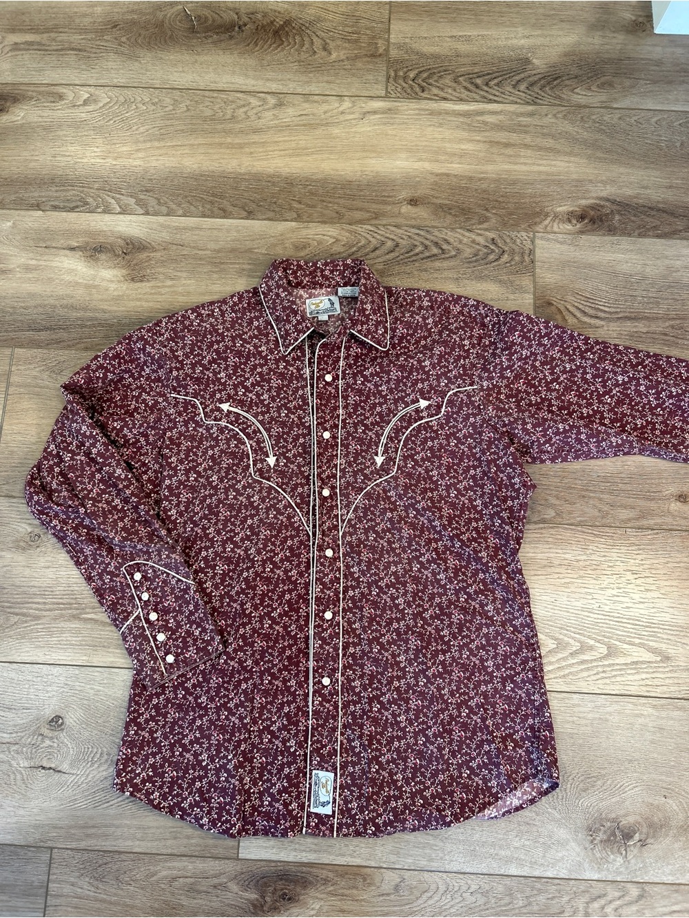 Vintage Panhandle Slim Retro Men's Burgundy Floral Western Shirt